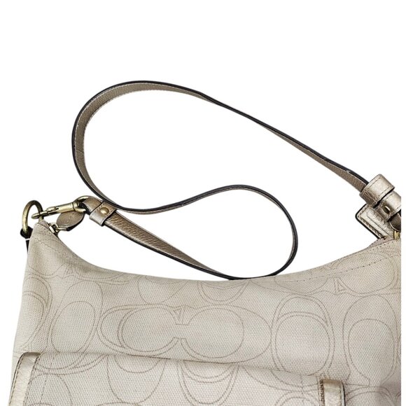 COACH Penelope Linen 2way Strap Turnlock Signature Cream Gold Shoulder Bag COA - Picture 13 of 16